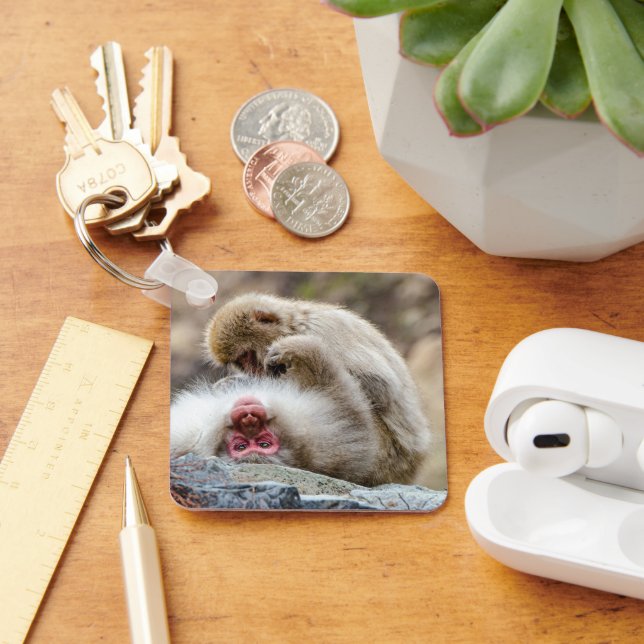 Macaque Monkeys, Caring Primate Bond Keychain (Desk)