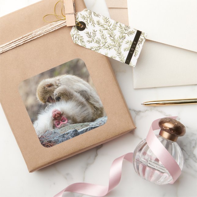 Macaque Pair - Quiet Moment Square Sticker (Gifting)
