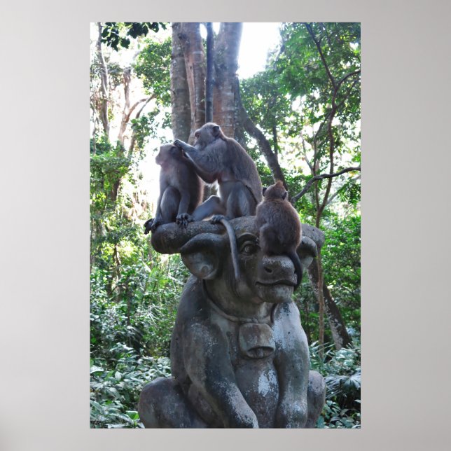 Macaques on a Bull...Statue Poster (Front)