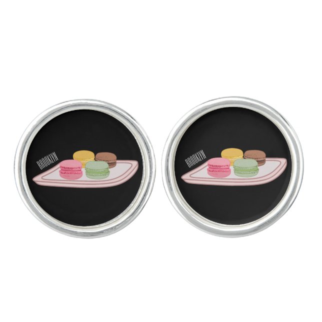 Macaron cartoon illustration  cufflinks (Front)