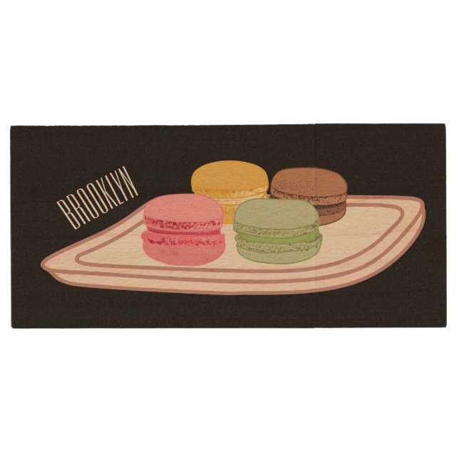 Macaron cartoon illustration  wood flash drive (Front)