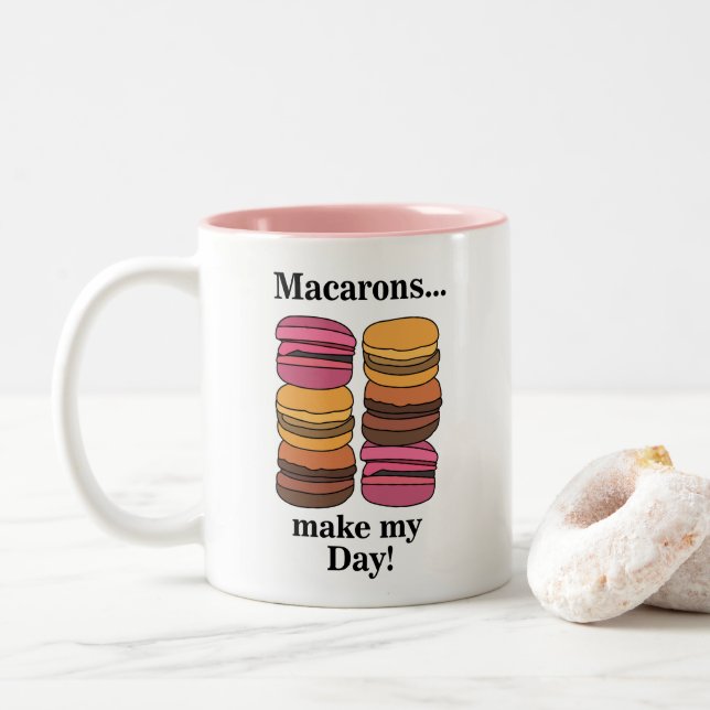 Macaron Colorful Pastry Sweet  Two-Tone Coffee Mug (With Donut)