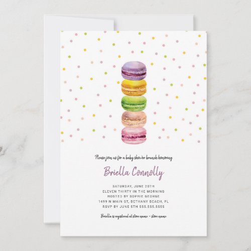 Macaron confetti baby shower brunch invitation