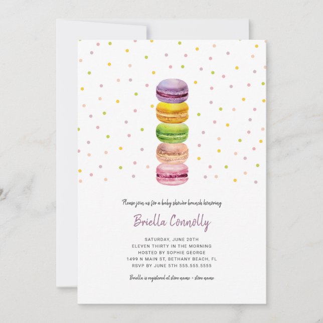 Macaron confetti baby shower brunch invitation (Front)
