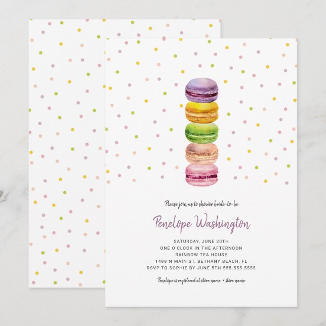 Macaron confetti bridal shower invitation (Front/Back)