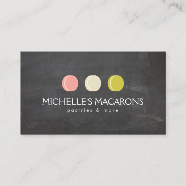 MACARON COOKIE TRIO LOGO on CHALKBOARD for Bakery Business Card (Front)