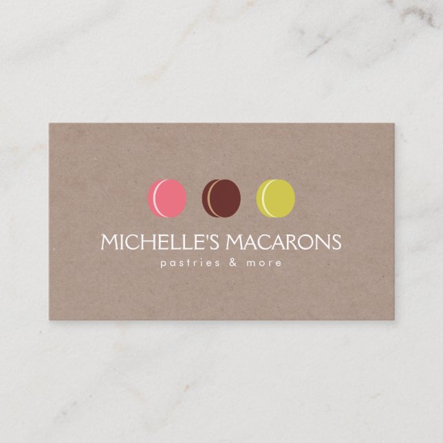 MACARON COOKIE TRIO LOGO on KRAFT PAPER for Bakery Business Card (Front)