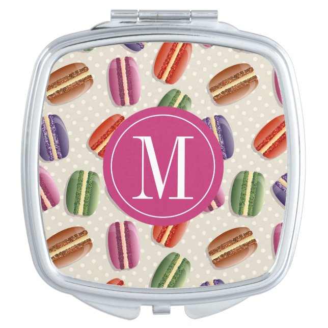 Macaron Cookies Cute Custom Monogram Initial Compact Mirror (Front)