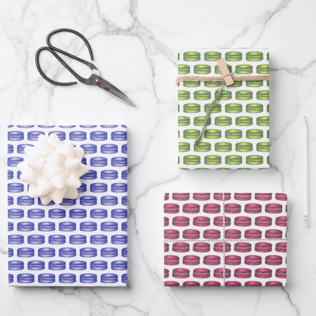 Macaron Cookies French Pastry Food Bakery Cafe Wrapping Paper Sheets (Front)