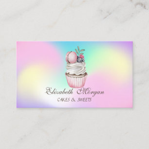 Macaron Cupcake,Sweets Bakery Holographic Business Card