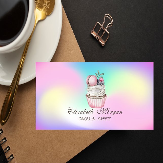 Macaron  Cupcake,Sweets Bakery Holographic Business Card (Creator Uploaded)