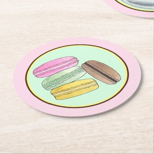 Macaron French Pastry Cookies Macarons Patisserie Round Paper Coaster