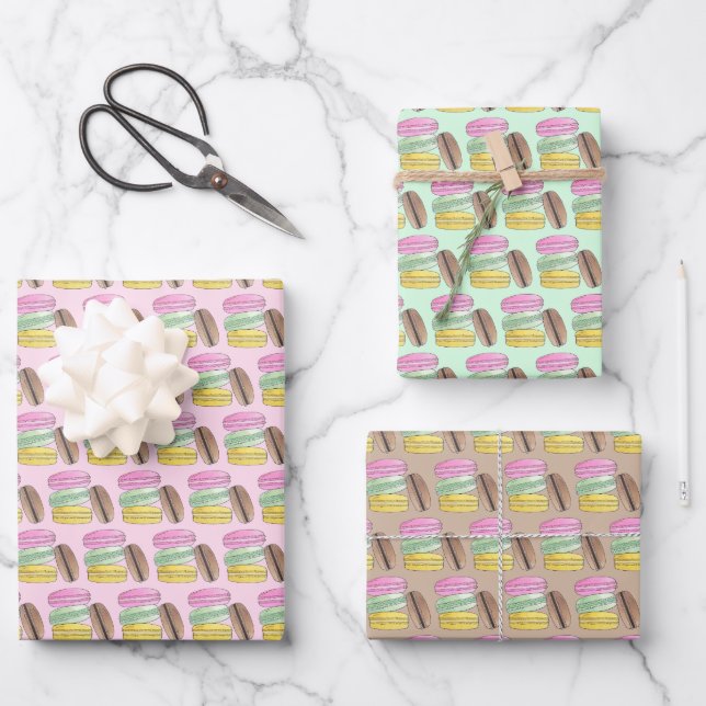 Macaron French Pastry Cookies Macarons Patisserie Wrapping Paper Sheets (Front)