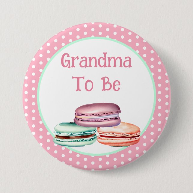 Macaron Girl's Baby Shower Grandma To Be Button (Front)