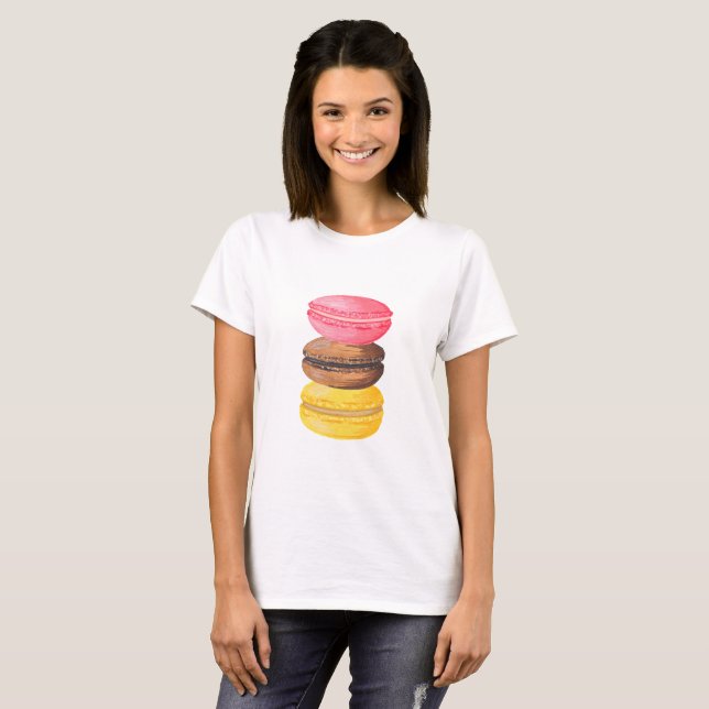 Macaron Illustration Sweets Watercolor Macaroons T-Shirt (Front Full)