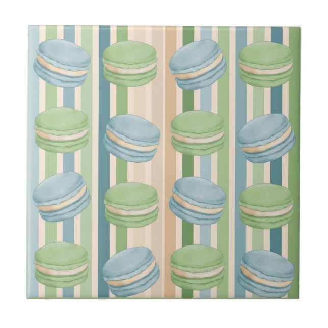 Macaron Light Blue and Soft Olive Green Ceramic Tile (Front)