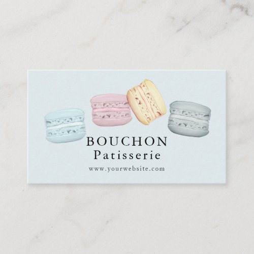 Macaron Light Blue Bakery Business Card