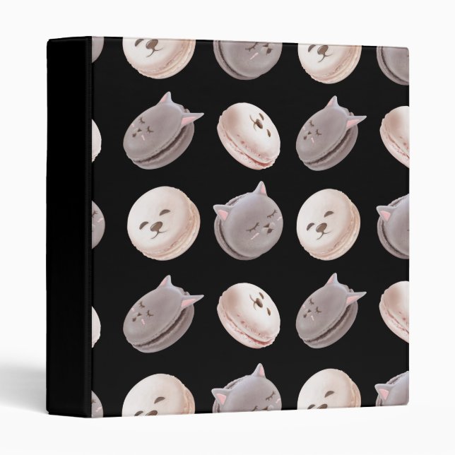 Macaron Parade – Kitty & Puppy Seamless Pattern 3 Ring Binder (Front/Spine)
