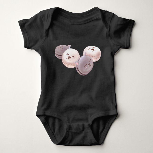 Macaron Parade – Kitty & Puppy Seamless Pattern Baby Bodysuit (Front)