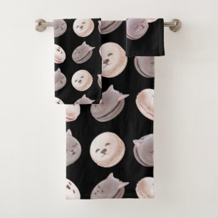 Macaron Parade – Kitty & Puppy Seamless Pattern Bath Towel Set