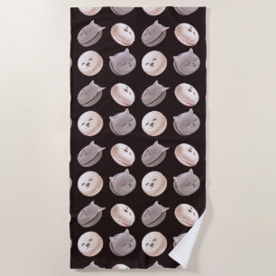 Macaron Parade – Kitty & Puppy Seamless Pattern Beach Towel