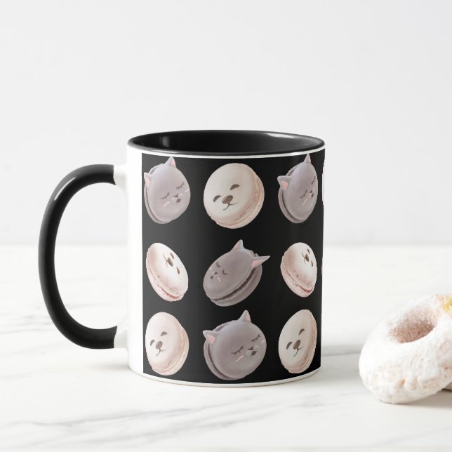 Macaron Parade – Kitty & Puppy Seamless Pattern Mug (With Donut)
