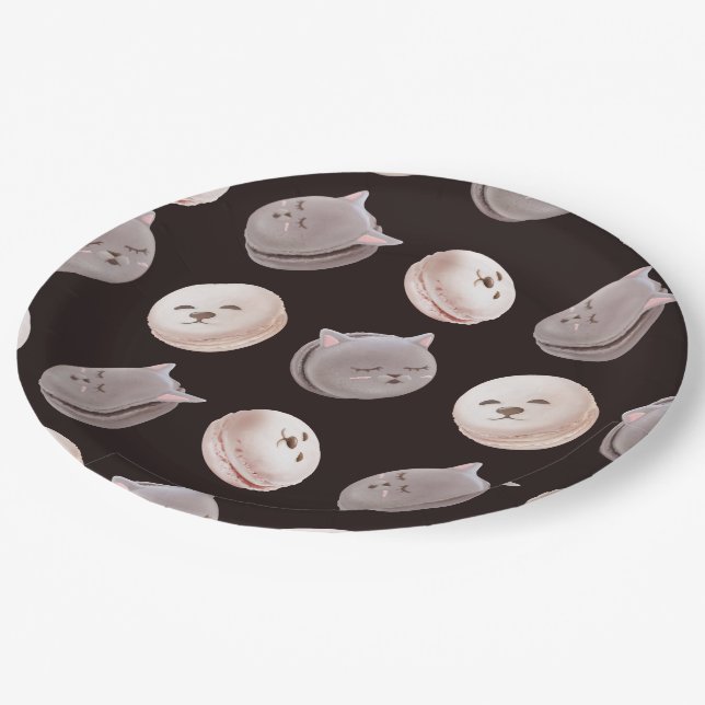 Macaron Parade – Kitty & Puppy Seamless Pattern Paper Plates (Angled)