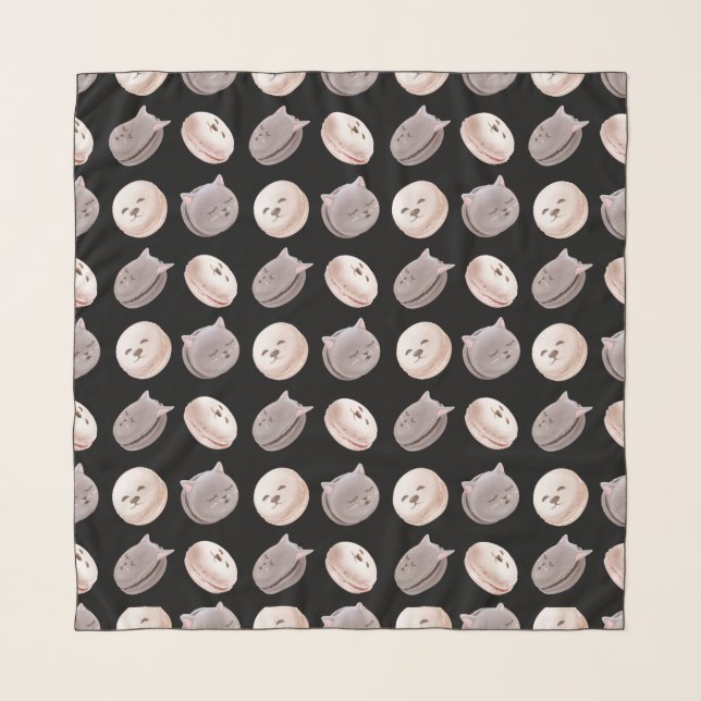 Macaron Parade – Kitty & Puppy Seamless Pattern Scarf (Front)