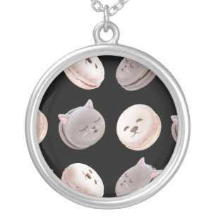 Macaron Parade – Kitty & Puppy Seamless Pattern Silver Plated Necklace