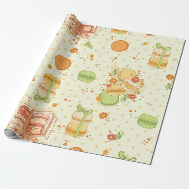 macaron pastries dessert sweet floral macaroon wrapping paper (Unrolled)