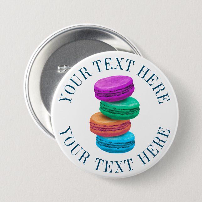 Macaron pinback buttons with personalized text (Front & Back)