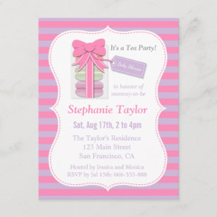 Macaron Tea Party Baby Shower, Pink and Purple Invitation