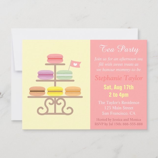 Macaron Tea Party Baby Shower, Sweet Pink Invitation (Front)