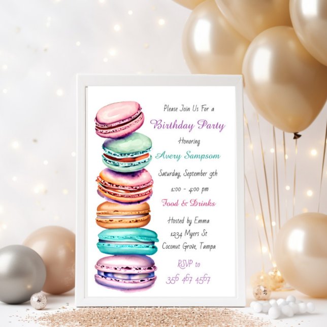 Macaron Themed Birthday Party for Her Invitation (Creator Uploaded)