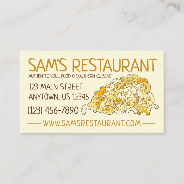 Macaroni and Cheese Restaurant Soul Food Chef Business Card (Front)