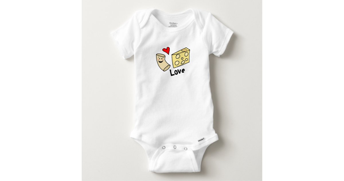 Macaroni Loves Cheese Heart Girl Boy Funny Cute Baby Onesie