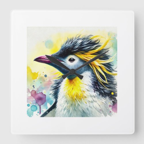 Macaroni Penguin 240624AREF136 _ Watercolor Square Wall Clock