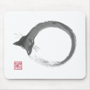 Macaroni - Sumi-e cat Enso Mouse Pad