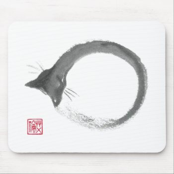 Macaroni - Sumi-e Cat Enso Mouse Pad by Zen_Ink at Zazzle