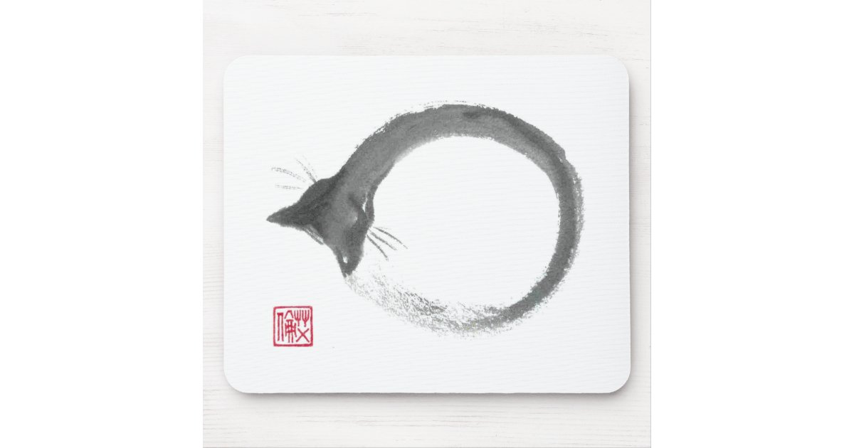 Macaroni Sumi E Cat Enso Mouse Pad Zazzle Com