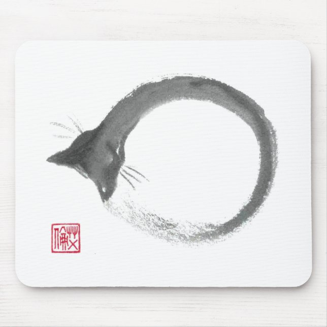 Macaroni - Sumi-e cat Enso Mouse Pad (Front)