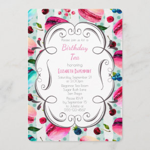 Macarons And A Decorative Frame BirthdayTea Invitation