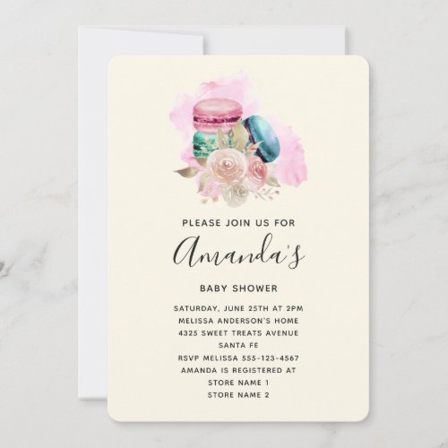 Macarons and Flowers Watercolor Baby SHower Invitation