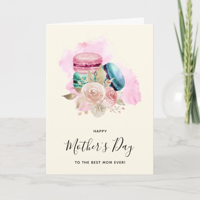 Macarons and Flowers Watercolor Mother's Day Card (Front)