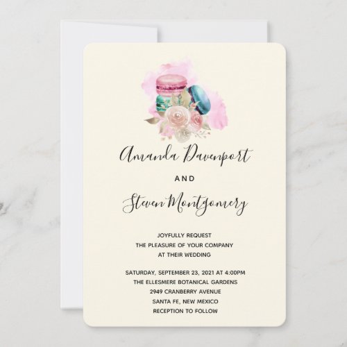 Macarons and Flowers Watercolor Wedding Invitation