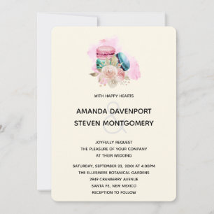 Macarons and Flowers Watercolor Wedding Invitation