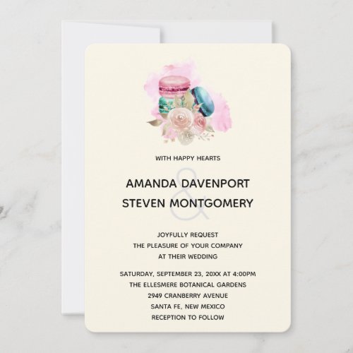 Macarons and Flowers Watercolor Wedding Invitation