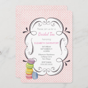 Macarons and Pink Polka Dots Bridal Tea Invitation