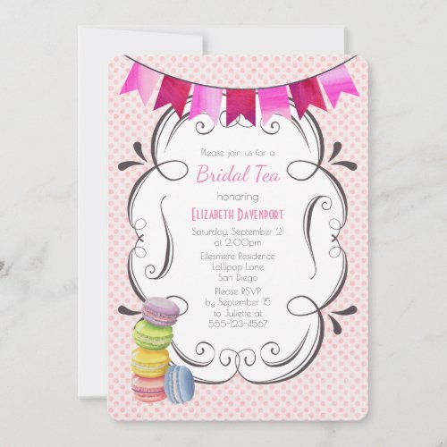 Macarons and Pink Polka Dots Bridal Tea Invitation