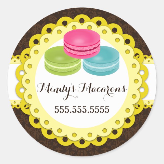 Macarons Bakery Damask Yellow Scallop Seals (Front)